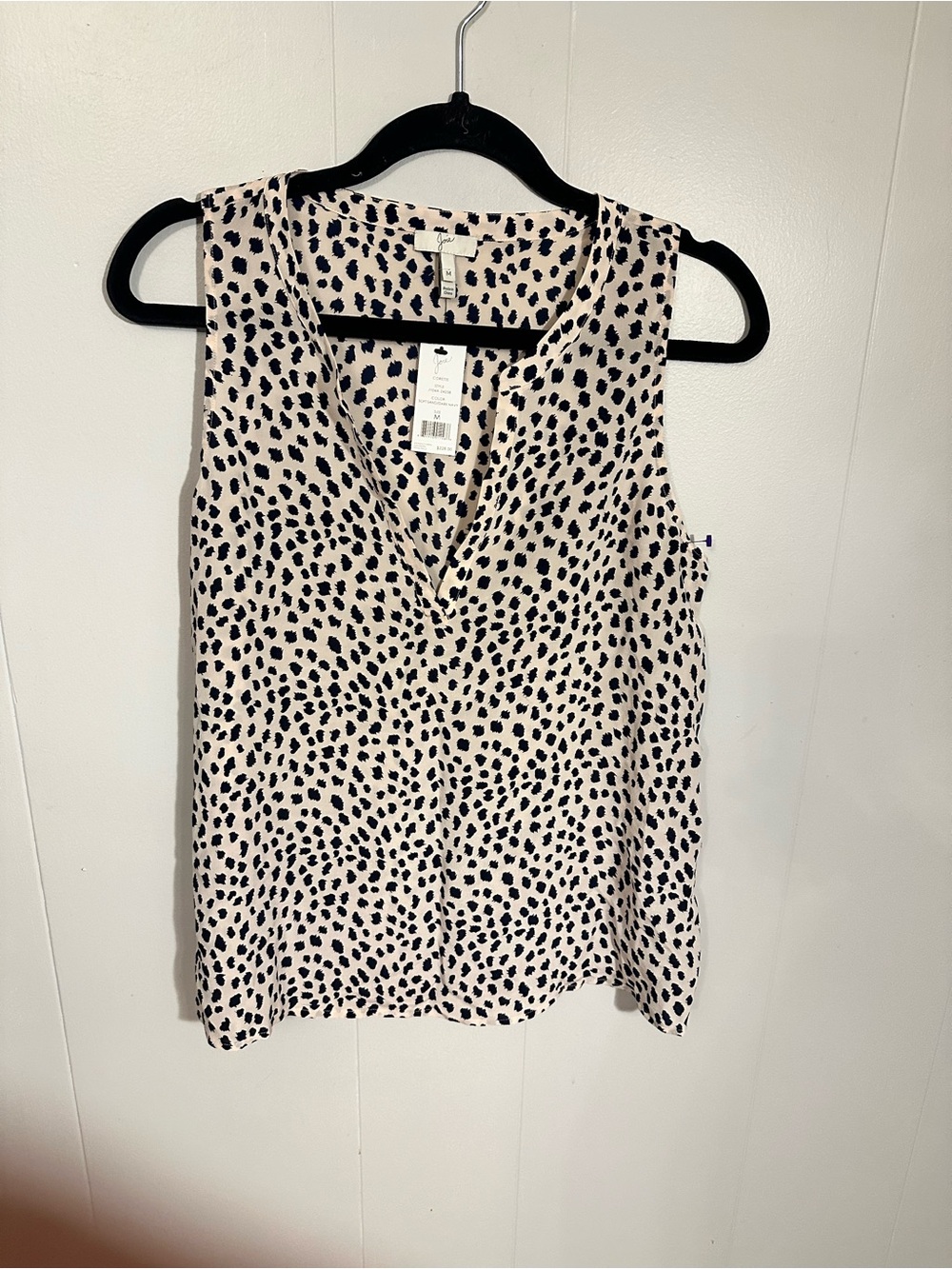 Joie Corette Cream & Dark Navy Pattern V-Neck Sleeveless Top
